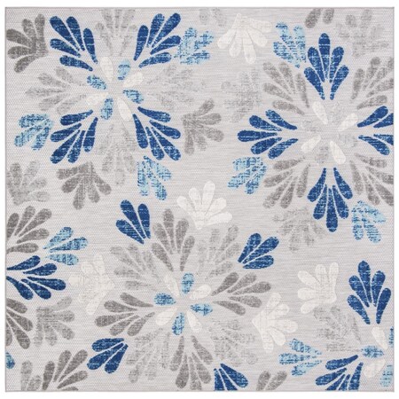 Flowers First 4 x 4 ft. Cabana Contemporary Square Power Loomed Rug Grey & Blue FL1881649
